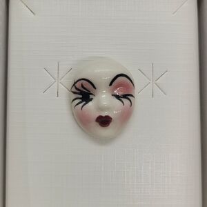 Vintage Fancy Faces Brooch Pin Handpainted Porcelain Mask Wink